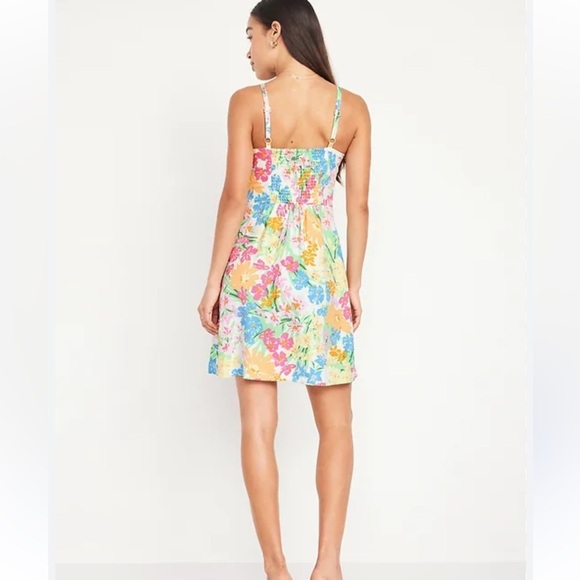 NWT Old Navy Linen Blend Pink/Orange Floral Fit & Flare Cami Mini Dress Size XS - Picture 2 of 16